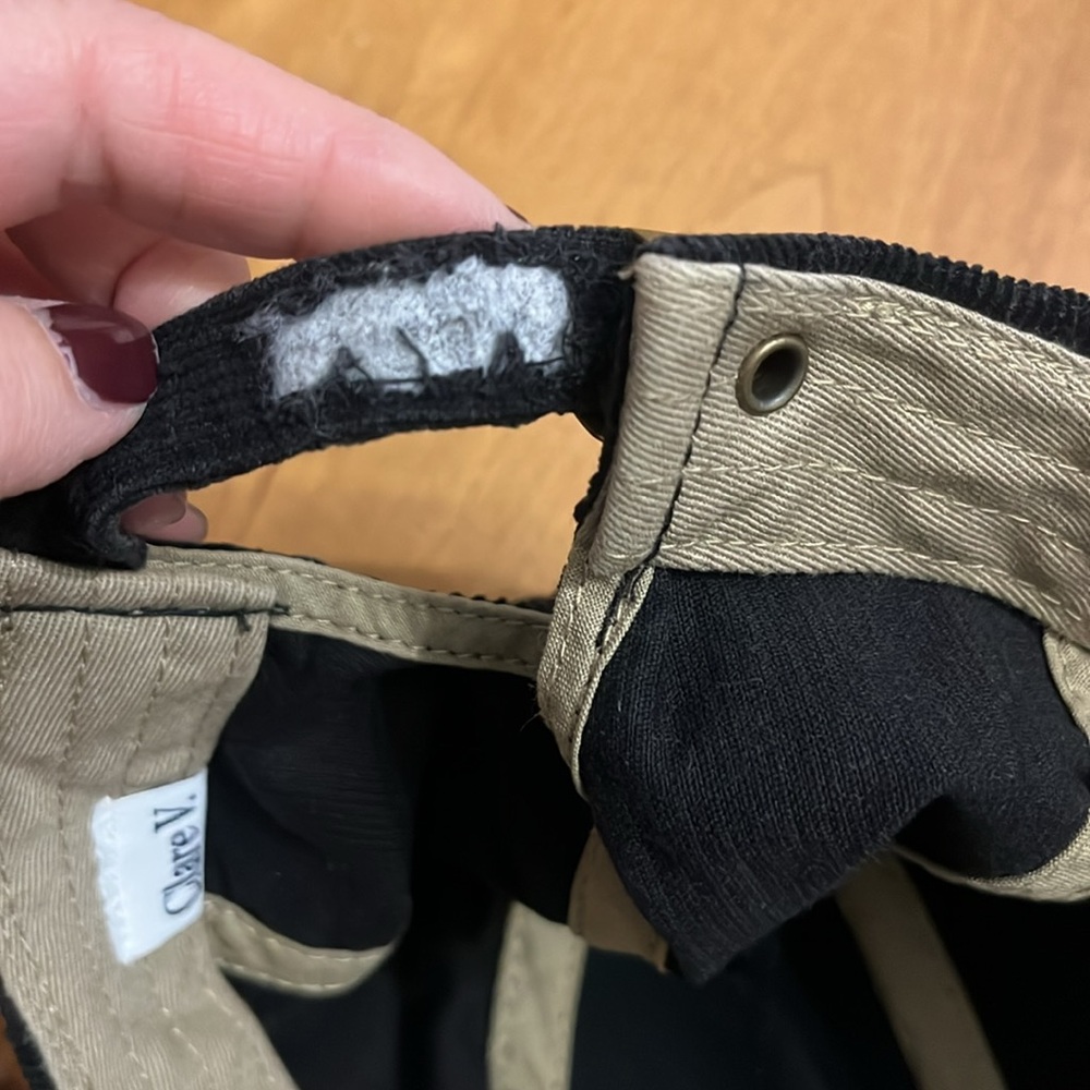 CLARE V. ‘Oui’ Embroidered Corduroy Baseball Cap Hat Black White OS - Picture 5 of 5